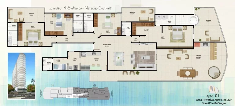 Imagem Apartamento, 04 Suites, 01 Closet, 03 Varandas, 03 Vagas de Garage, Centro, Guarapari - ES