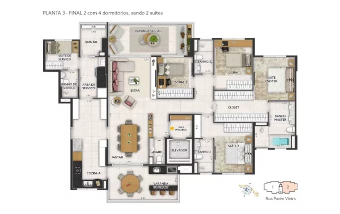 Imagem Luxuoso apartamento à venda no Jardim, Santo André-SP, 4 quartos, 3 suítes, 4 banheiros, 3 vagas na Condomínio Epic Patriani.