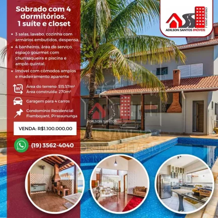 Sobrado de Condomínio com 4 dorms, Jardim Elite, Pirassununga - R$ 1.1 mi, Cod: 98