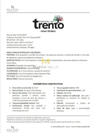 Imagem Condomínio Fazenda di Trento: Lote em Condomínio, 250m2, à venda em Piraquara, Vila São Tiago