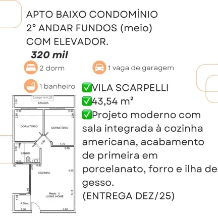 Imagem Apartamento para Venda em Santo André, Vila Scarpelli, 2 dormitórios, 1 banheiro, 1 vaga