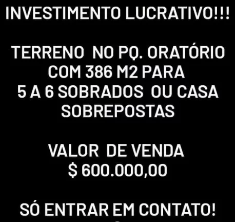 Imagem TERRENO A VENDA NO PARQUE ORATORIO - SANTO ANDRÉ