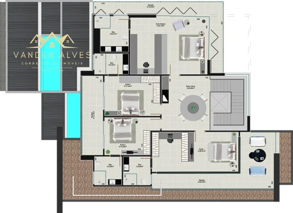 Imagem Casa de luxo à venda em Foz do Iguaçu-PR, no condomínio Golf CLUB com 4 quartos, 3 suítes, 6 salas, 5 banheiros, 3 vagas de garagem