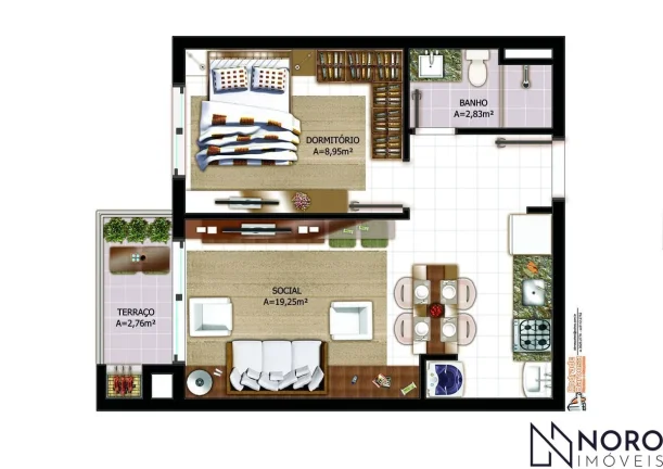 Imagem Apartamento 1 dormitório com garagem no Centro
