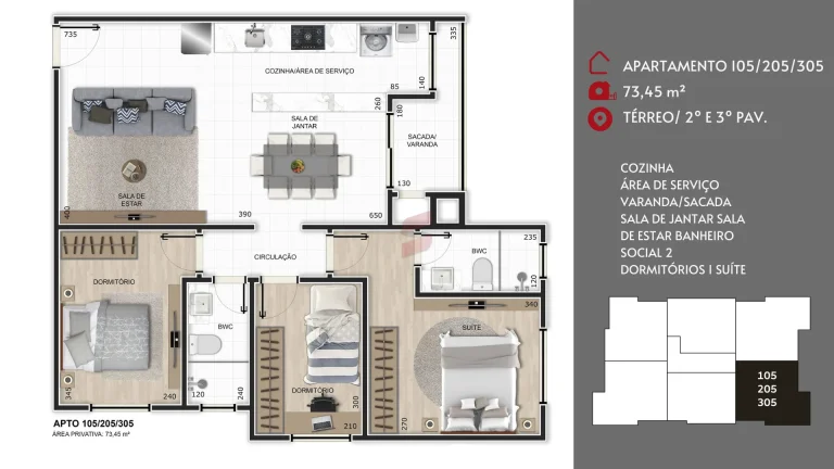 Imagem APARTAMENTO à venda com 62.38m² por R$ 368.000,00 no bairro Centro - PINHAIS / PR