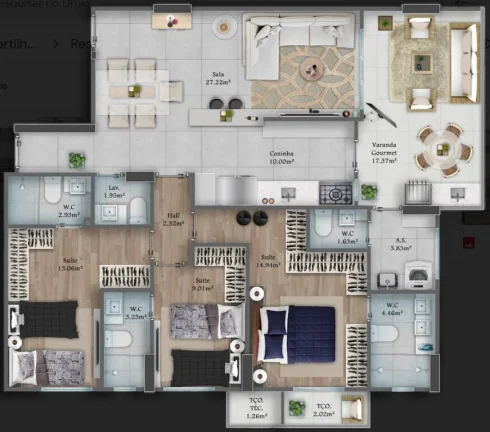 Imagem APARTAMENTO COM 127.48 m² - FORTE - PRAIA GRANDE SP
