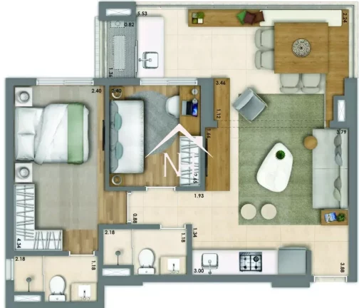 Imagem Apartamento de 63m c/ 2 dormitórios (1 suíte), terraço gourmet,1 vaga, salão de festas, piscinas,fitness, pista de cooper, brinquedoteca,churrasqueira