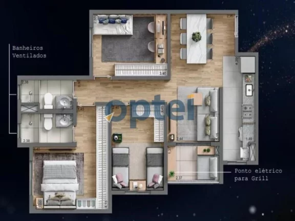 Imagem APTO DE 69,36 M² , 2 vagas A VENDA COM 3 DORMS - LIVING MAGIC RUDGE RAMOS