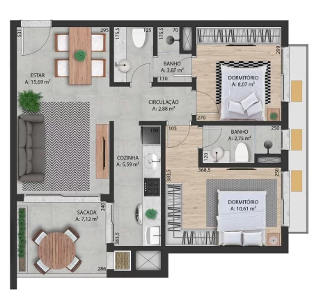 Imagem Apartamento 02 dormitório com garagem para venda ed Uniqo em camobi próx UFSM