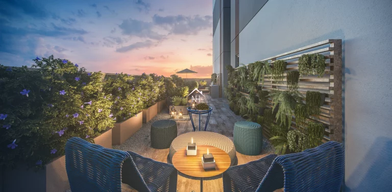 Imagem Studio de 25m² com Dormitório, Varanda, Terraço Externo com Horta, Salão de Festas, Piscina com Spa, Deck Molhado, Fitness, Churrasqueira, Espaço Zen