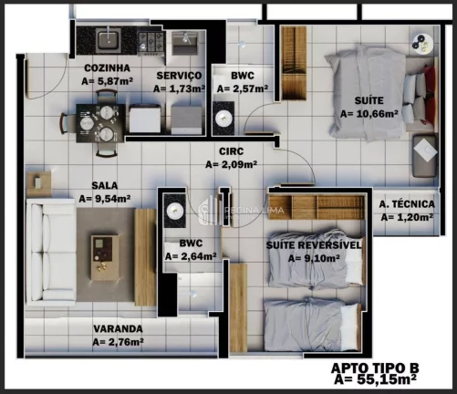 Imagem Apartamento em construção, 2 dormitórios à venda por R$ 329.037,31 - NORTH MIX CONDOMÍNIO - Primavera - Teresina/PI