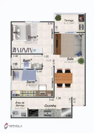 Imagem Apartamento com 2 dormitórios à venda, 52 m² por R$ 420.000,00 - Caiçara - Praia Grande/SP
