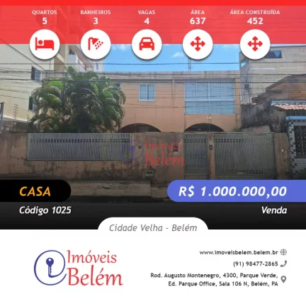Imóveis Belém vende casa para na Cidade Velha.