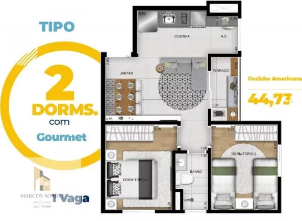 Foto do imóvel: Apartamento à venda, na planta, com 2 quartos, 44m2.