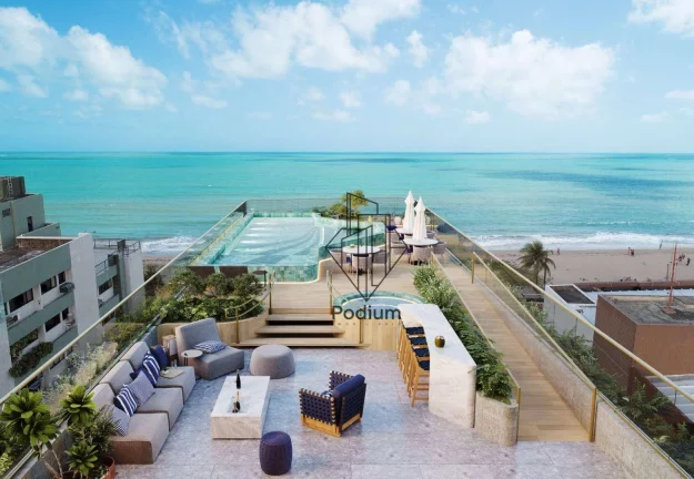 Imagem Flats térreo com área privativa a beira mar da praia de Manaíra - FL0389