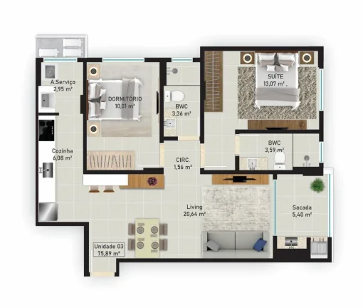 Imagem Apartamento 2 Dormitórios para venda em São José - SC