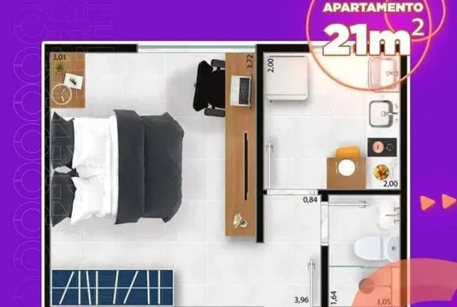 Imagem Studio à venda, no Collegiate ONE Barbacena, em Barbacena, São Sebastião, com 1 quarto, 21m2