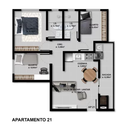 Imagem Apartamento para Venda em São José dos Pinhais, Afonso Pena, 3 dormitórios, 1 suíte, 2 banheiros, 1 vaga