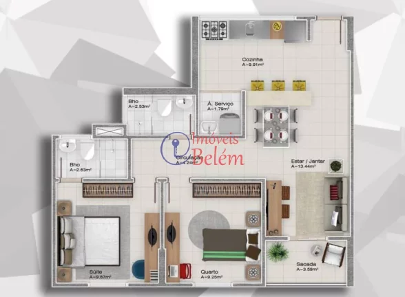 Imagem Apartamento 2/4 sendo 1 suíte 67m² Imagem Apartamento 2/4 sendo 1 suíte 67m²