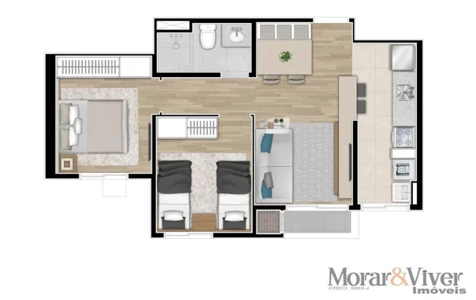 Imagem Apartamento para Venda em Curitiba, Campo Comprido, 2 dormitórios, 1 banheiro, 1 vaga