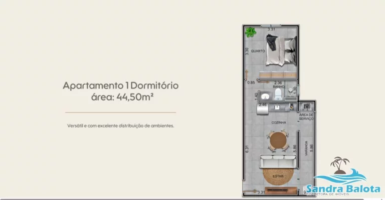 Imagem Estúdio com 42,50m²/Perequê Açú