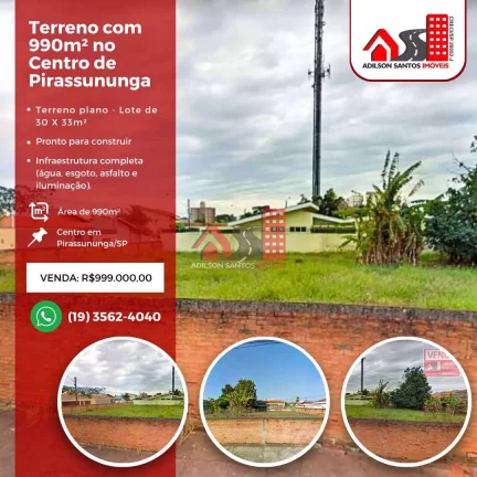 Terreno, Centro, Pirassununga - R$ 999 mil, Cod: 105