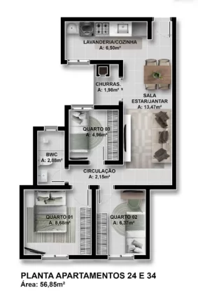Imagem Apartamento para Venda em São José dos Pinhais, Santo Antônio, 2 dormitórios, 1 suíte, 2 banheiros, 1 vaga