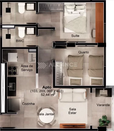 Imagem Apto - 2 Quartos - 1 Suíte - 66,53 m² - Intermares, Cabedelo/PB