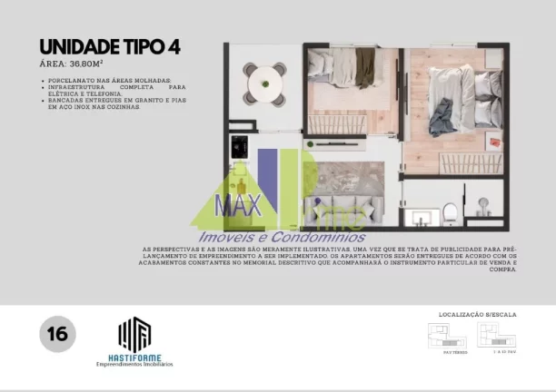 Imagem APARTAMENTO 36,80M²/02 DORMITÓRIOS/SACADA