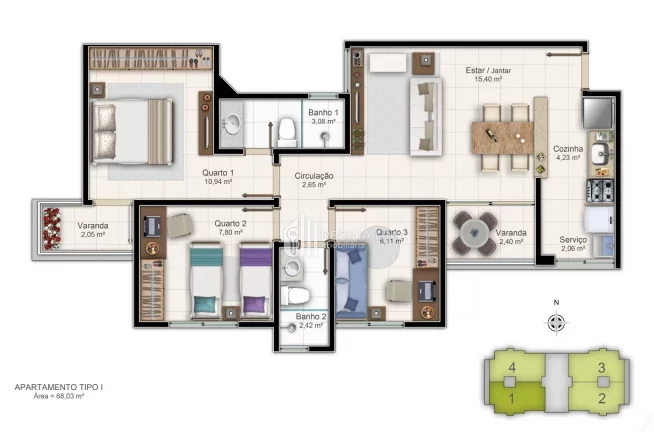 Imagem Ultimas unidades: Apartamento com 3 dormitórios à venda, 68 m² por R$ 471.027 - Cristo Rei - Teresina/PI