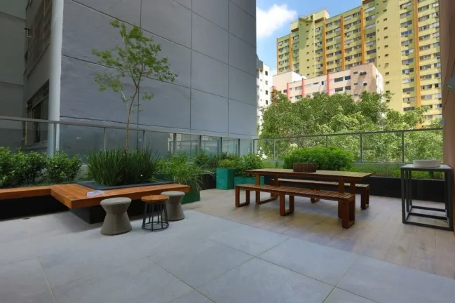 Imagem Studio 23M², 1Q, 1 Banheiro, Varanda, Academia, Piscina, Lavanderia, Coworking, Horta, Salão de Festas, Espaço Gourmet, Jardim.