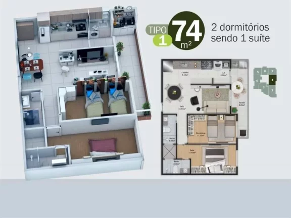 Imagem Apartamento com 1 dorm, Real, Praia Grande - R$ 384 mil, Cod: 895