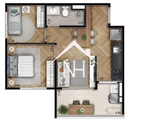 Imagem Apartamento de 43,m com 2 Dormitórios, Terraço, Espaço gourmet, Brinquedoteca, Churrasqueira, Piscina, Playground, Bicicletário, Pet place, Fitness
