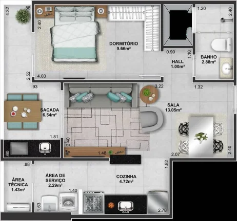 Imagem APARTAMENTO COM 47.57 m² - BOQUEIRAO - PRAIA GRANDE SP