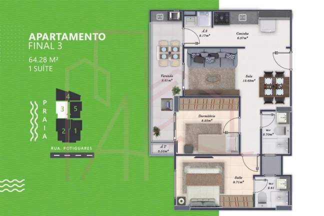 Imagem Apartamento na Planta para Venda em Praia Grande, Vila Tupi, 2 dormitórios, 1 suíte, 1 banheiro, 1 vaga