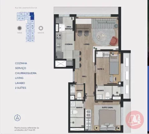 Imagem Studios e apartamentos no Jardim Botânico com infraestrutura.