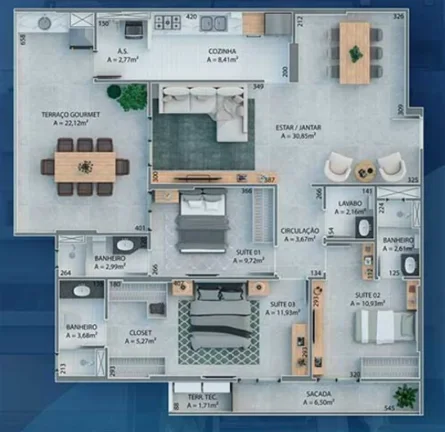 Imagem APARTAMENTO COM 135.18 m² - AVIAÇÃO - PRAIA GRANDE SP
