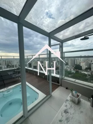 Imagem Linda Cobertura de 404m c/ 5 suítes, terraço gourmet, 5 vagas, home office, jacuzzi, pé direito duplo e uma vista exuberante de SP