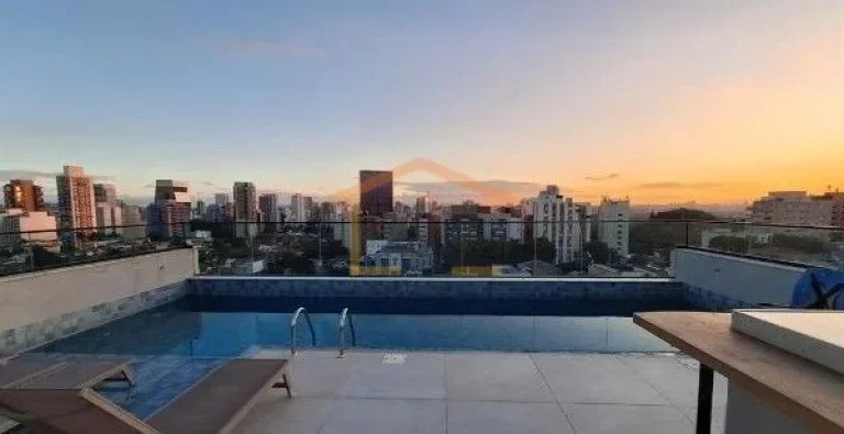 Imagem Apartamento de 28m² com 1 dormitório, banheiro, sala e cozinha integradas, varanda com vista e sol...
