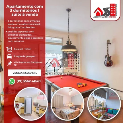 Apartamento com 3 dorms, Vila Itapura, Campinas - R$ 650 mil, Cod: 108