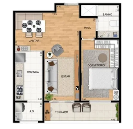 Imagem APARTAMENTO COM 54.25 m² - AVIAÇÃO - PRAIA GRANDE SP