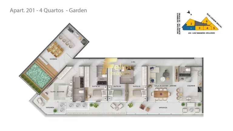 Imagem Apartamento Garden - Tenha o mar aos seus pés e todo o resto bem pertinho! Pré-lançamento na Praia de Camburi! Apartamento estilo
