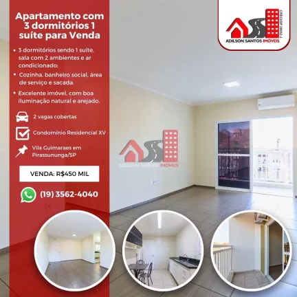 Apartamento com 3 dorms, Vila Guimarães, Pirassununga - R$ 450 mil, Cod: 110