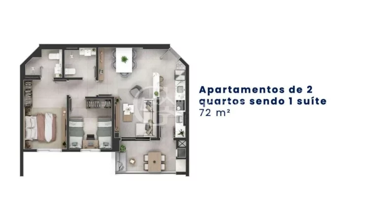Imagem Apartamento à Venda em Campo Grande-MS: 2 Quartos, 1 Suíte, 3 Salas, 1 Banheiro, 2 Vagas de Garagem, 92m² no Monte Castelo!