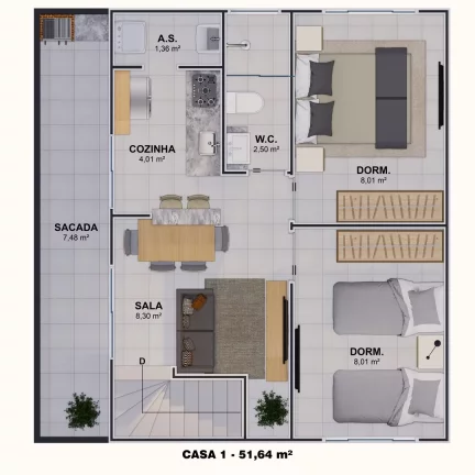 Imagem Sobrado de Condomínio com 2 dorms, Maracanã, Praia Grande - R$ 290 mil, Cod: 2255