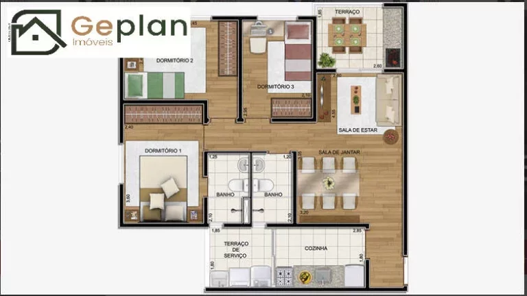 Imagem Excelente Apartamento, 3 Dorm, Sendo 1 Suite, 1 Vaga, 69m