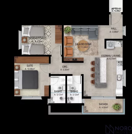 Imagem Apartamento de frente 2 dormitórios com 1 suíte, sacada com churrasqueira e gara