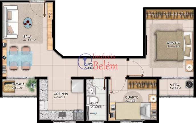 Imagem Apartamento na planta de 2 quartos 49,80m² Na Pedreira