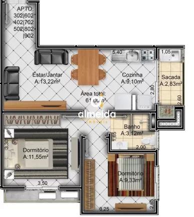 Imagem APARTAMENTO 2 DORMITÓRIOS NO RESIDENCIAL NOSSA SENHORA DE SALETE