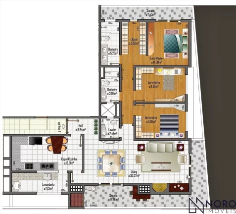 Imagem Apartamento 3 dorms, 2 vagas de garagem no Bairro Rosário – 165m² Privativos!